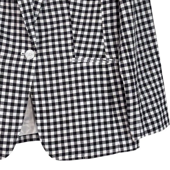 Talbots Classic Linen Blazer Gingham Black & White Single Breasted Size 12 NWOT - Picture 6 of 13